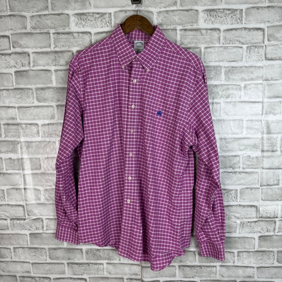 Brooks Brothers Light Lavender Royal Logo Button Down Shirt Mens LARGE SLIM FIT - Picture 2 of 8